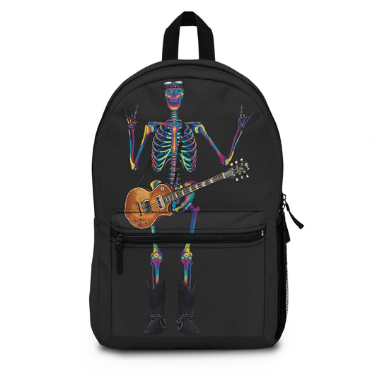 Rock and Roll Skeleton Backpack, Dark Grey Canvas Backpack, Rocker Skeleton with Guitar