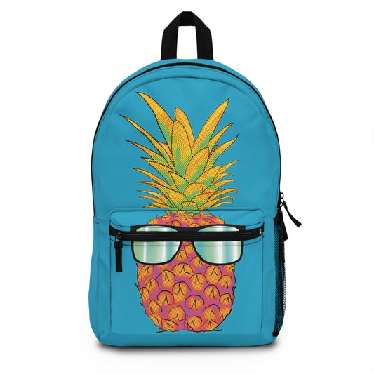 Pineapple Backpack, Pineapple Wearing Sunglasses, Blue Canvas Backpack, Beach Bag