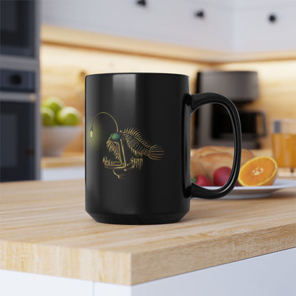Angler Fish Skeleton Mug: Glowing Bioluminescent Lure Black Ceramic Coffee Mug