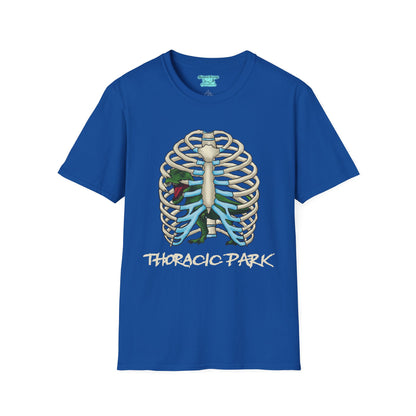 Thoracic Park T-Shirt, T-Rex Dinosaur in Rib Cage Graphic Tee, Unisex Short Sleeve