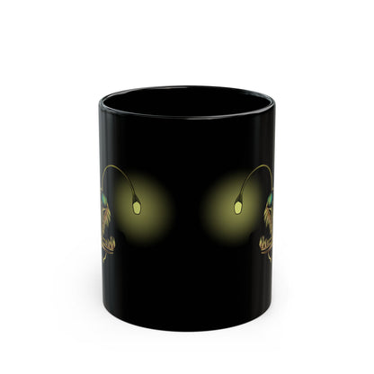 Angler Fish Skeleton Mug: Glowing Bioluminescent Lure Black Ceramic Coffee Mug