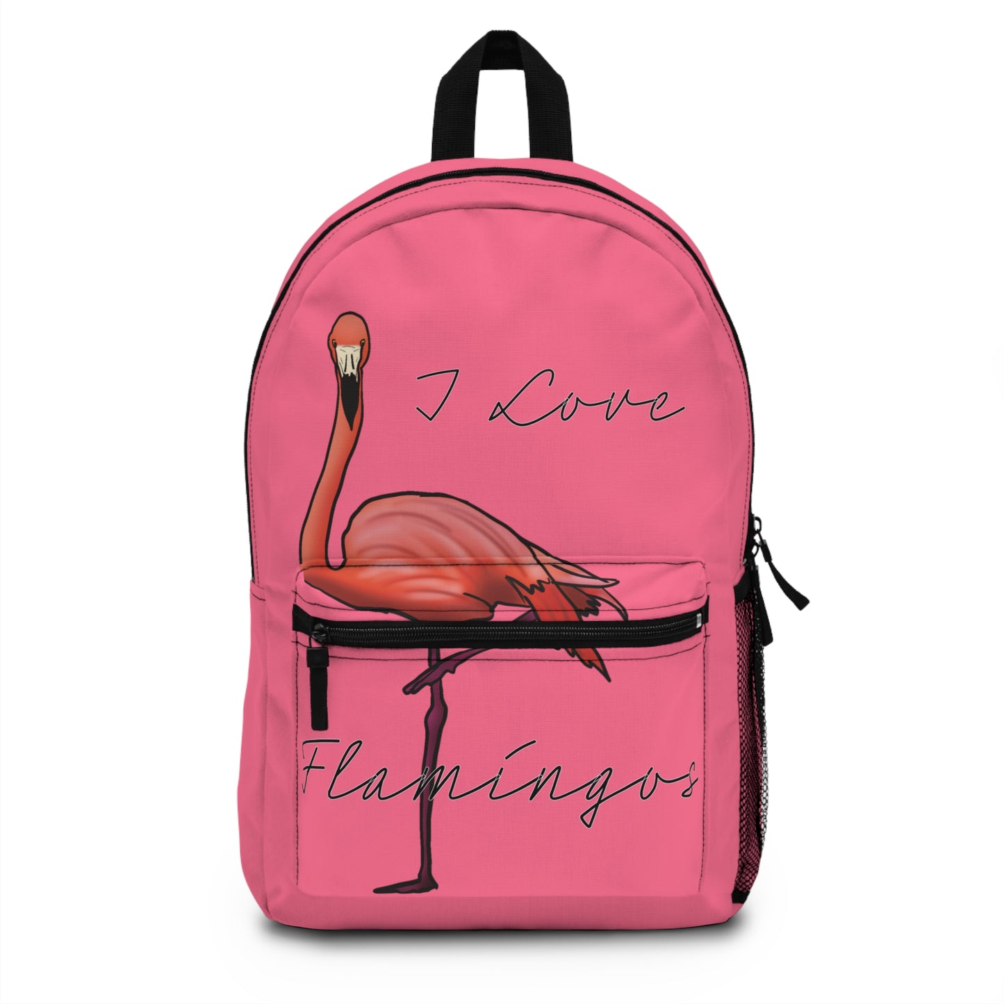 I Love Flamingos Backpack, Pink Canvas Backpack, Pink Flamingo Book Bag