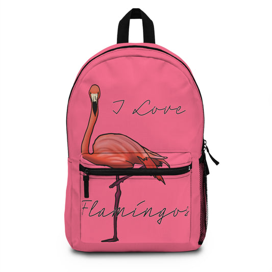 I Love Flamingos Backpack, Pink Canvas Backpack, Pink Flamingo Book Bag