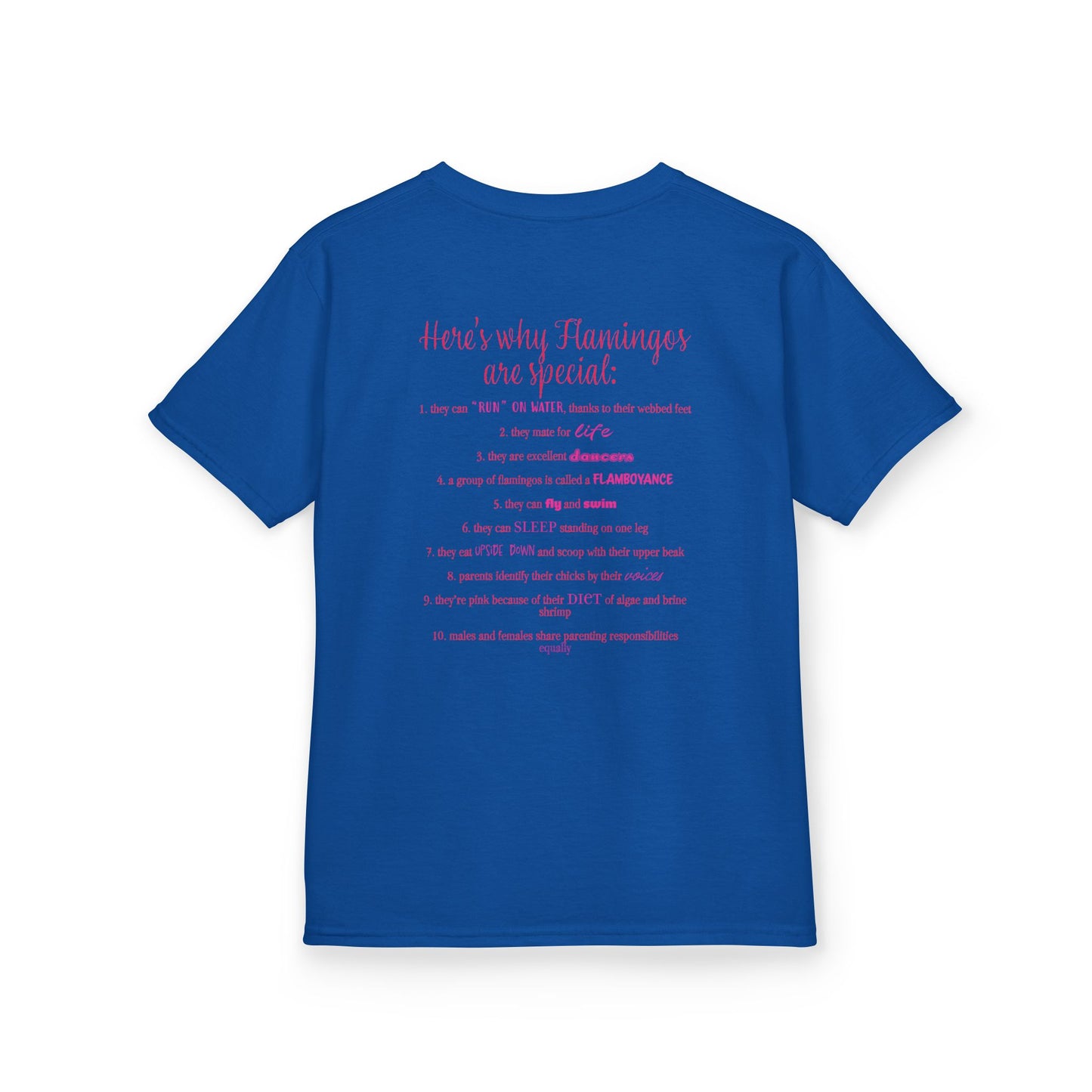 I Love Flamingos Kids T-Shirt, Animal Facts, Front and Back Print