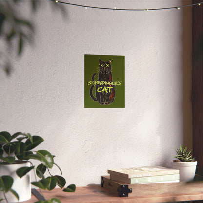 Schrodinger's Cat Art Print Poster, Green Physics Poster, Black Cat Wall Art