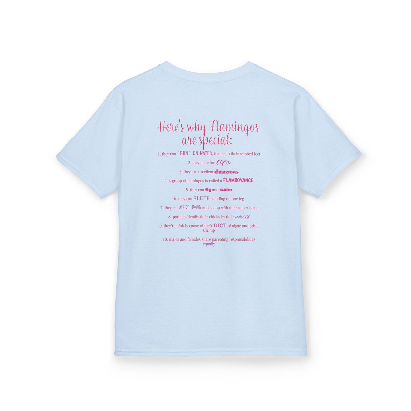 I Love Flamingos Kids T-Shirt, Animal Facts, Front and Back Print