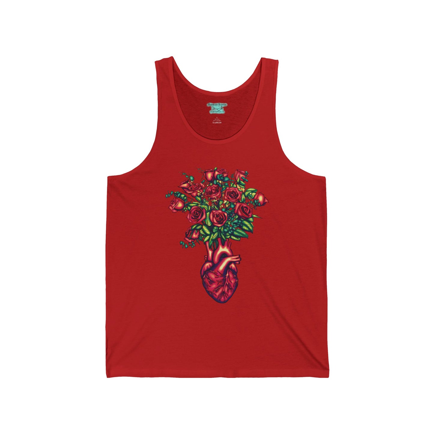 Anatomical Heart Tank Top, Unisex Adult Sleeveless Graphic Print, Heart and Rose