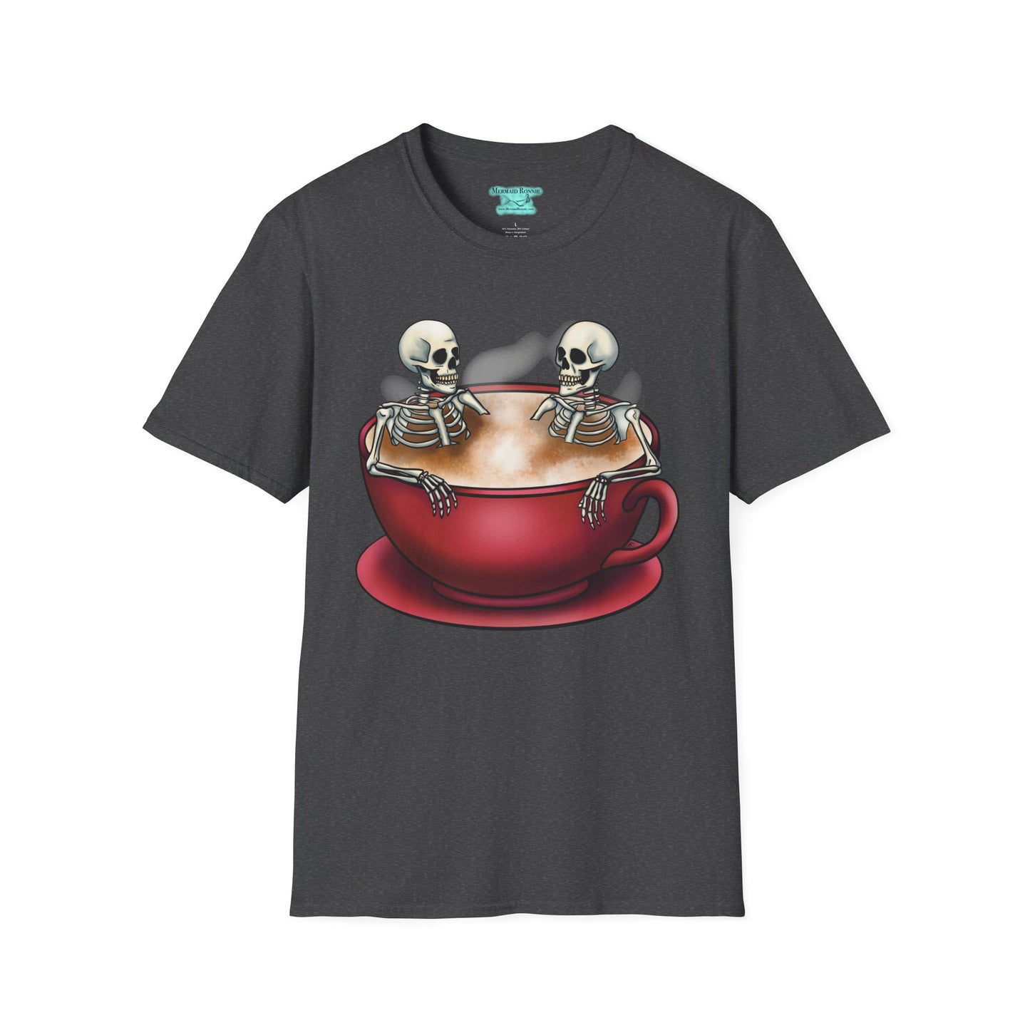 Skeletons in Coffee Cup Graphic T-Shirt, Hot Tubbing Skeletons Unisex Tee, Coffee T-Shirt