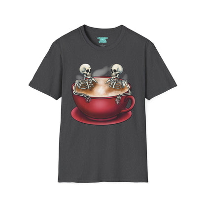 Skeletons in Coffee Cup Graphic T-Shirt, Hot Tubbing Skeletons Unisex Tee, Coffee T-Shirt