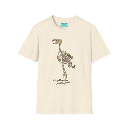 Beige unisex short sleeve t-shirt featuring a peregrine falcon skeleton—proof that even the fastest creature on Earth looks cool in x-ray vision.
