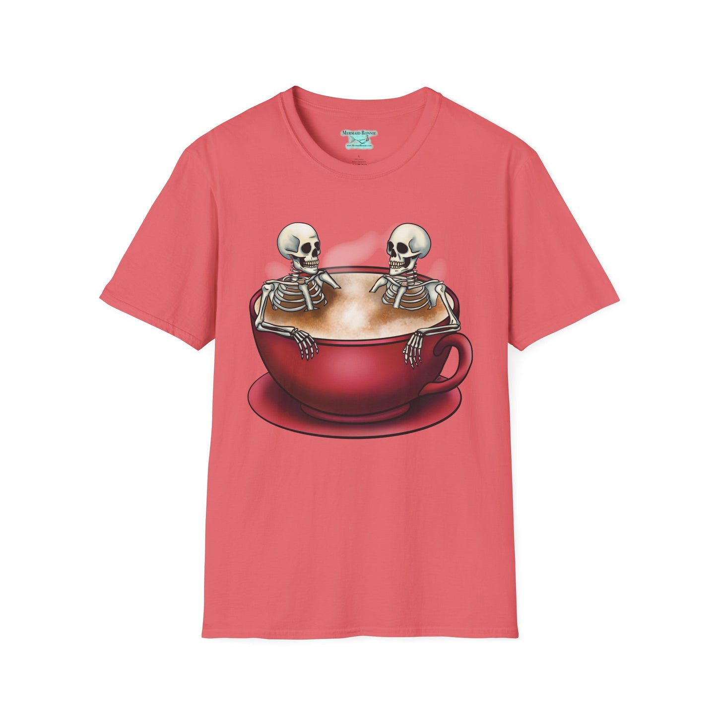 Skeletons in Coffee Cup Graphic T-Shirt, Hot Tubbing Skeletons Unisex Tee, Coffee T-Shirt