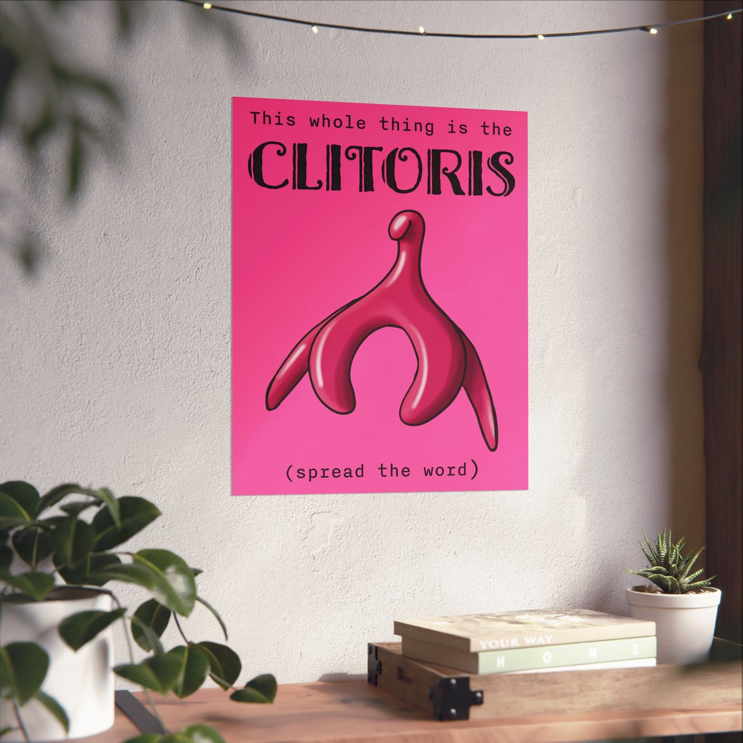 Clitoris Art Print, Female Reproductive Health Awareness Poster, Pink Anatomical Vulva Wall Art