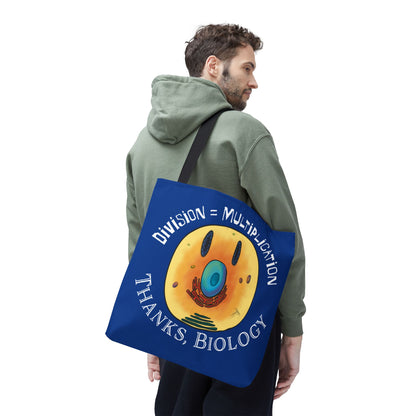 Biology Cell Division Tote Bag, Blue Canvas Bag with Smiley Face Cell, Funny Cell Bio Gift