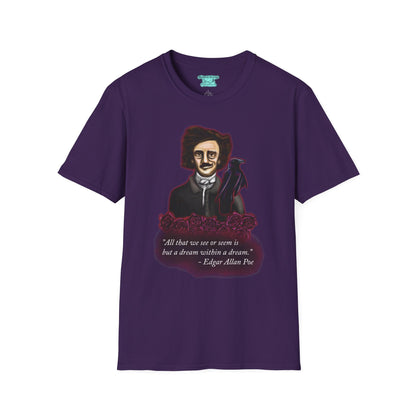 Edgar Allan Poe T-Shirt, Unisex Gothic Literary Tee, Raven and Roses