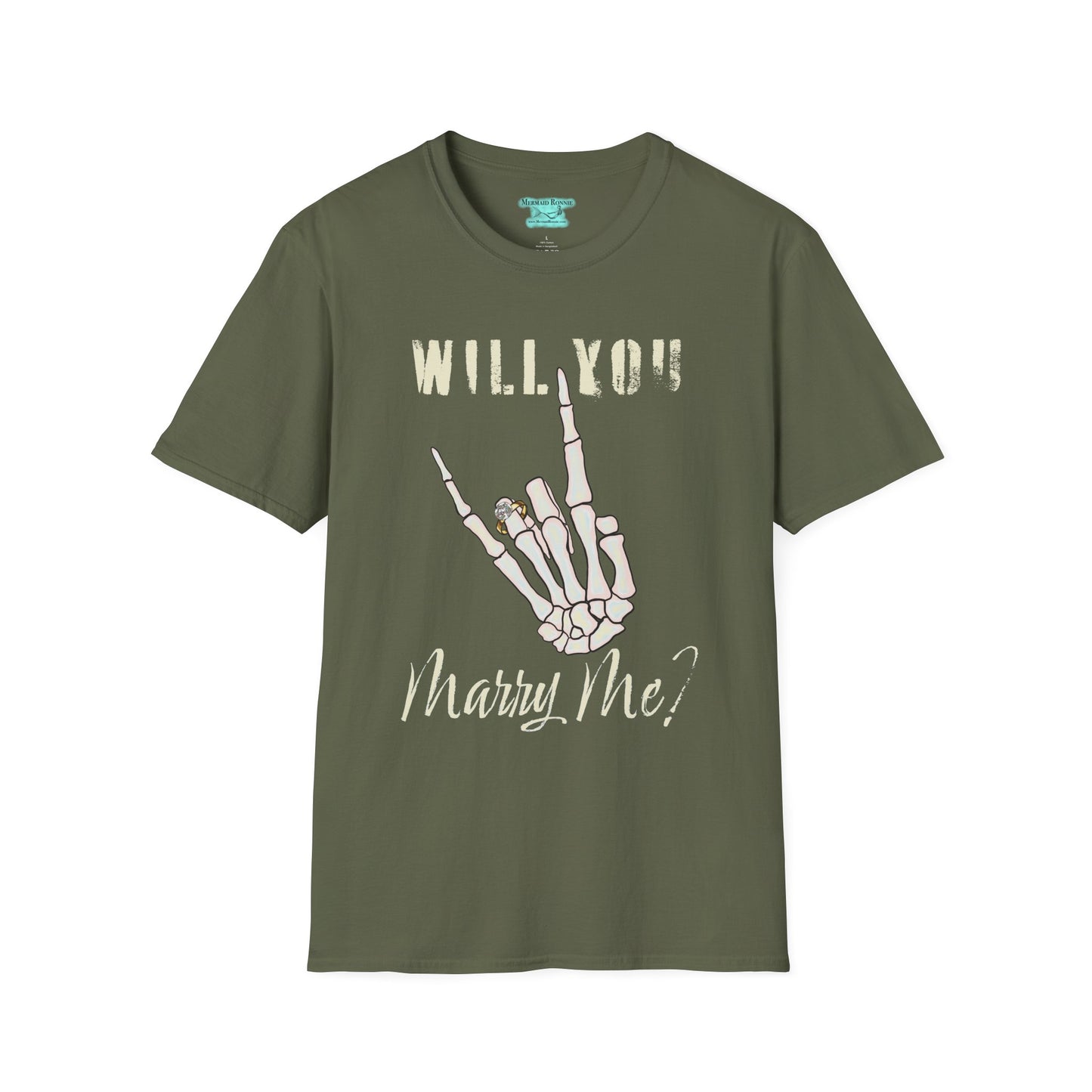 Will You Marry Me T-Shirt, Skeleton Rock and Roll Symbol, Unisex Wedding Proposal Tee