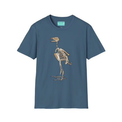 Indigo blue unisex short sleeve t-shirt featuring a peregrine falcon skeleton—proof that even the fastest creature on Earth looks cool in x-ray vision.