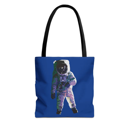 Space Astronaut Tote Bag with Black Handles, Royal Blue Canvas Astronomy Reusable Bag