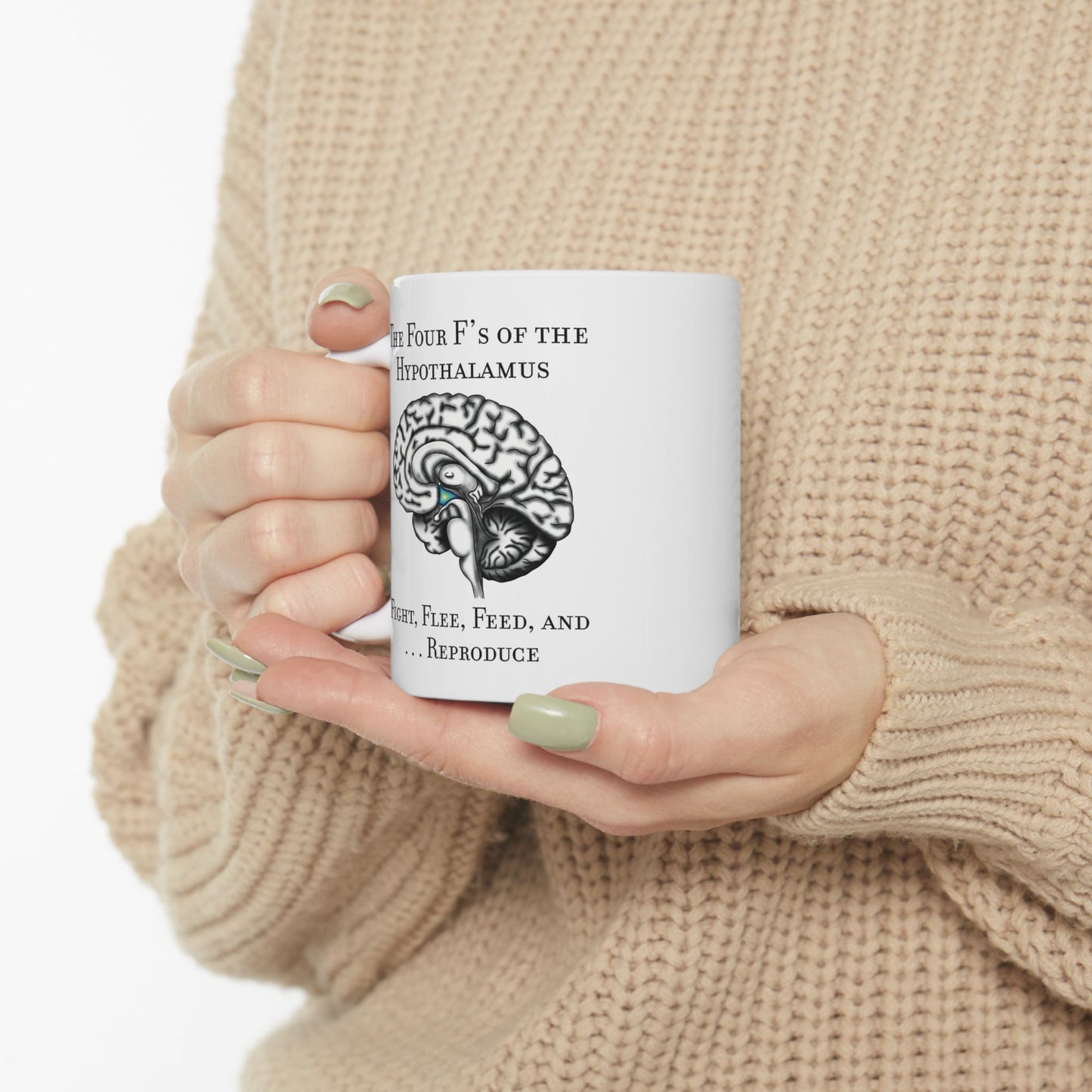 Funny Neuroscience Ceramic Mug: 4 F's of the Hypothalamus Joke, Neurology, Neuroanatomy, Brain Anatomy Gift