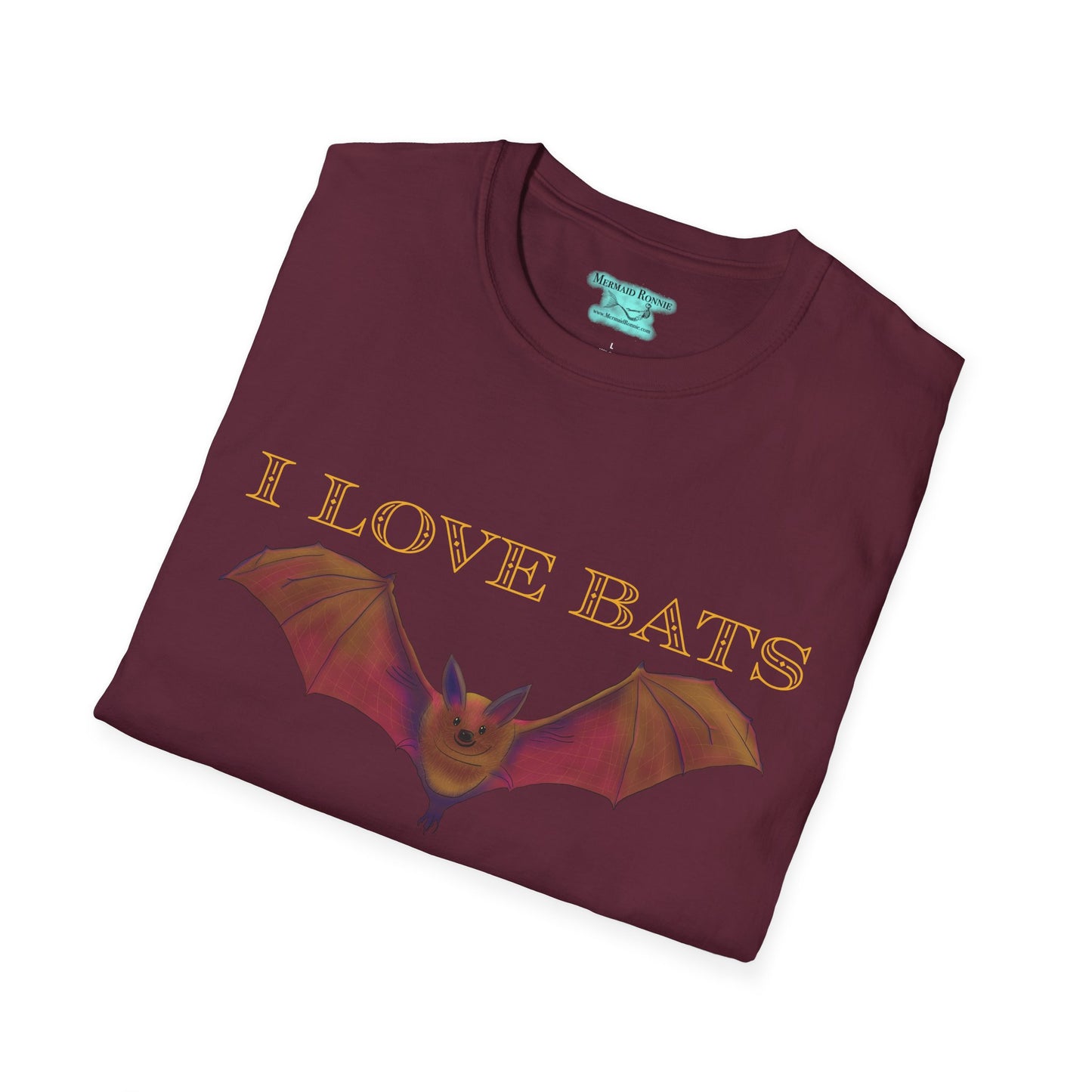 I Love Bats T-Shirt, Wildlife Facts Unisex Tee, Cute Brown Bat, Printed on Front and Back