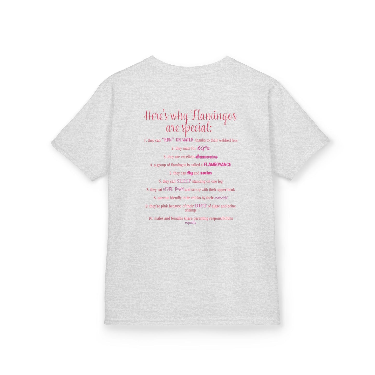 I Love Flamingos Kids T-Shirt, Animal Facts, Front and Back Print
