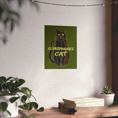 Schrodinger's Cat Art Print Poster, Green Physics Poster, Black Cat Wall Art