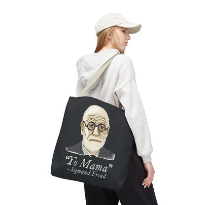 Funny Sigmund Freud Tote Bag, Psychology Humor Reusable Bag, Dark Grey Canvas Bag with Beige Handles