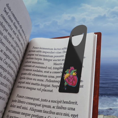 Anatomical Heart Bookmark, Neon Heart Black Aluminum Bookmark, Nurse Gift
