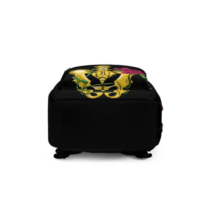 Gothic Skeleton Backpack, Gold Skeleton With Pink Roses, Black Book Bag, Anatomy Backpack