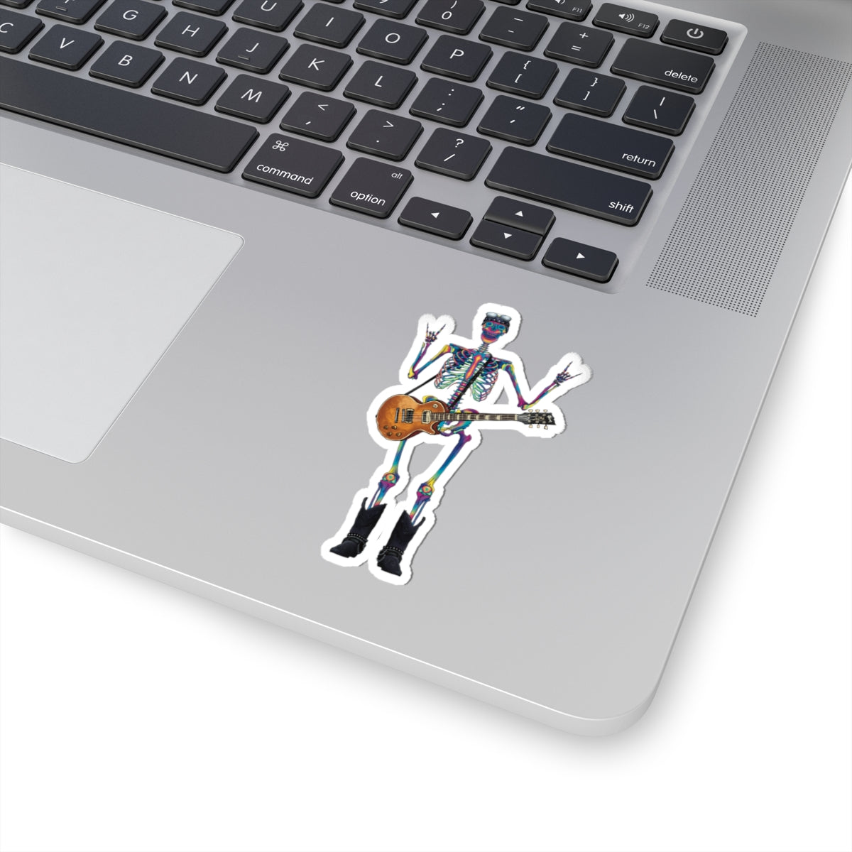 Rock and Roll Skeleton Sticker, Tie-Dye Skeleton with Guitar, 80’s Rock Inspired Sticker