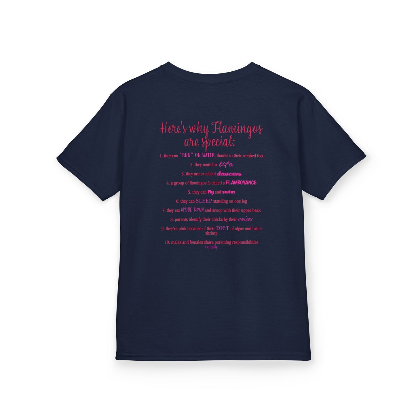I Love Flamingos Kids T-Shirt, Animal Facts, Front and Back Print