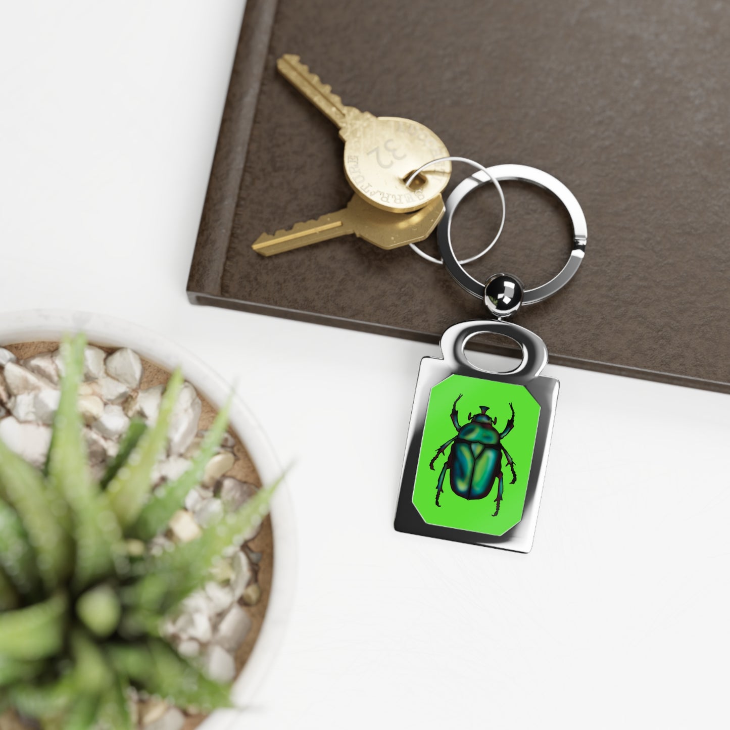 June Bug Keychain, Green Chafer Beetle Keyring, Entomology Insect Keychain, Lime Green