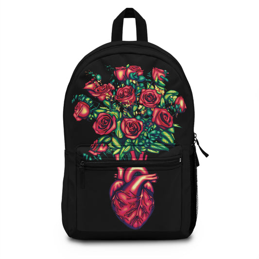 Anatomical Heart Backpack, Black Backpack with Red Roses, Floral Anatomy Backpack, Gothic Romance