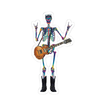 Rock and Roll Skeleton Sticker, Tie-Dye Skeleton with Guitar, 80’s Rock Inspired Sticker
