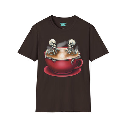 Skeletons in Coffee Cup Graphic T-Shirt, Hot Tubbing Skeletons Unisex Tee, Coffee T-Shirt