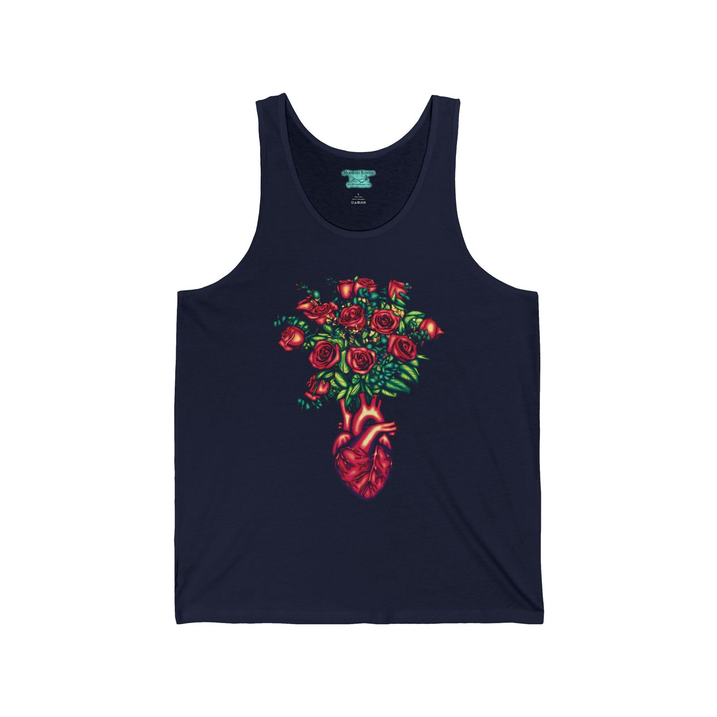 Anatomical Heart Tank Top, Unisex Adult Sleeveless Graphic Print, Heart and Rose