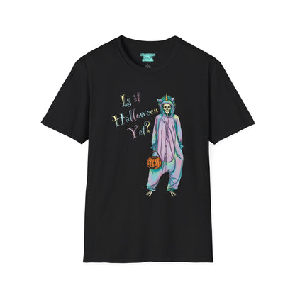 Halloween Skeleton T-Shirt, Pastel ‘Is it Halloween yet?’ Tee, Whimsical Unicorn Costume Design