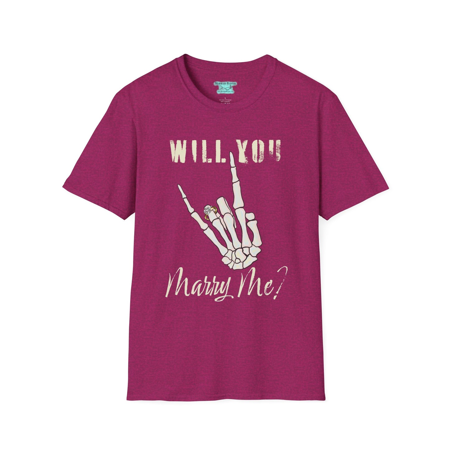 Will You Marry Me T-Shirt, Skeleton Rock and Roll Symbol, Unisex Wedding Proposal Tee