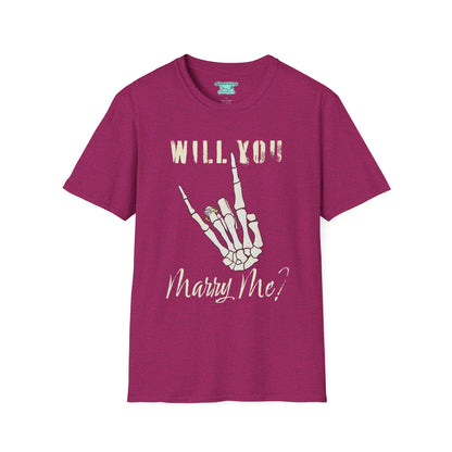 Will You Marry Me T-Shirt, Skeleton Rock and Roll Symbol, Unisex Wedding Proposal Tee