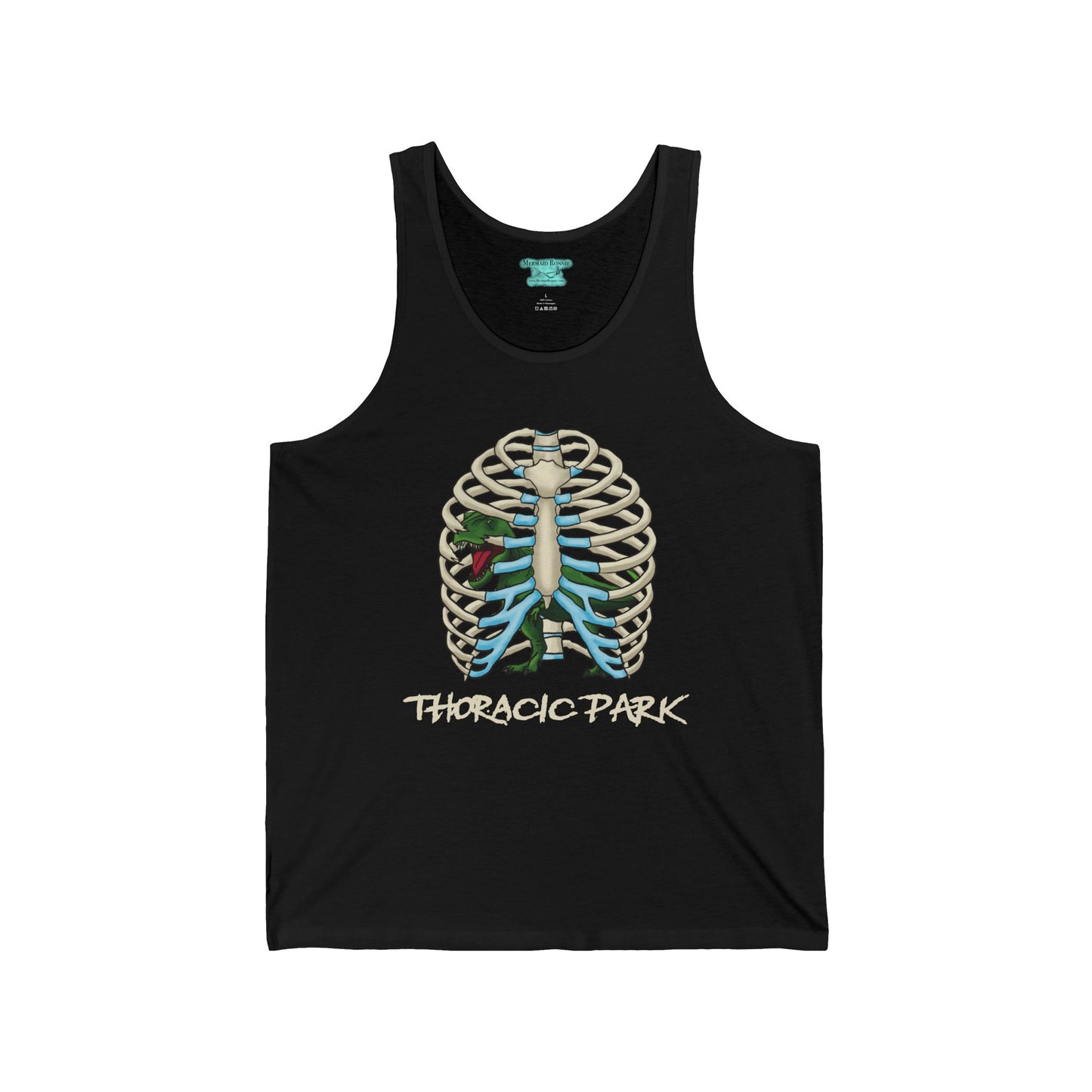 Funny Thoracic Park Tank Top, T-Rex Dinosaur in Rib Cage, Unisex Sleeveless Shirt