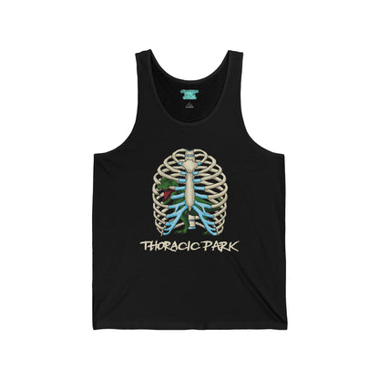 Funny Thoracic Park Tank Top, T-Rex Dinosaur in Rib Cage, Unisex Sleeveless Shirt