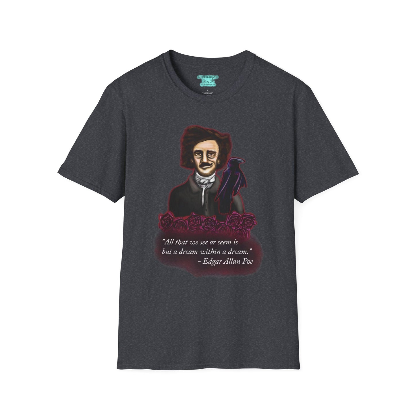 Edgar Allan Poe T-Shirt, Unisex Gothic Literary Tee, Raven and Roses