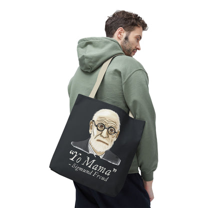Funny Sigmund Freud Tote Bag, Psychology Humor Reusable Bag, Dark Grey Canvas Bag with Beige Handles