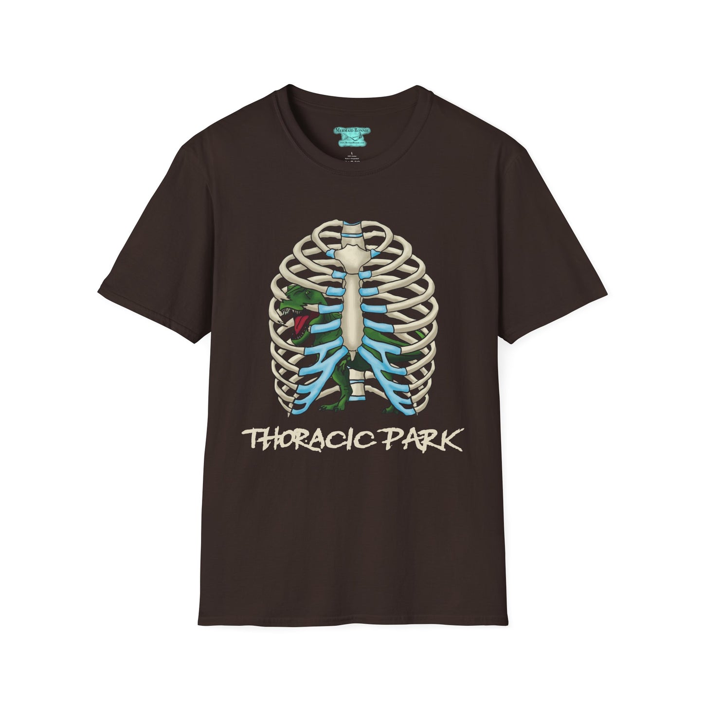 Thoracic Park T-Shirt, T-Rex Dinosaur in Rib Cage Graphic Tee, Unisex Short Sleeve