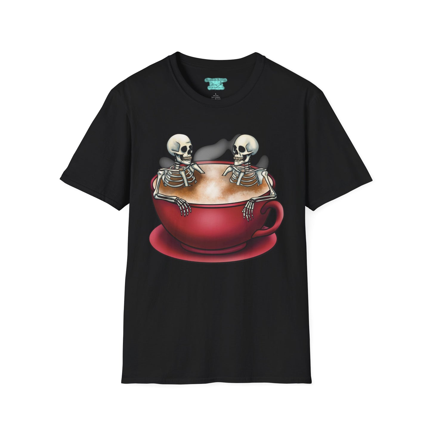 Skeletons in Coffee Cup Graphic T-Shirt, Hot Tubbing Skeletons Unisex Tee, Coffee T-Shirt