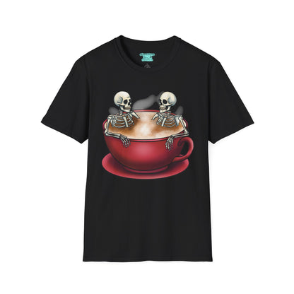 Skeletons in Coffee Cup Graphic T-Shirt, Hot Tubbing Skeletons Unisex Tee, Coffee T-Shirt