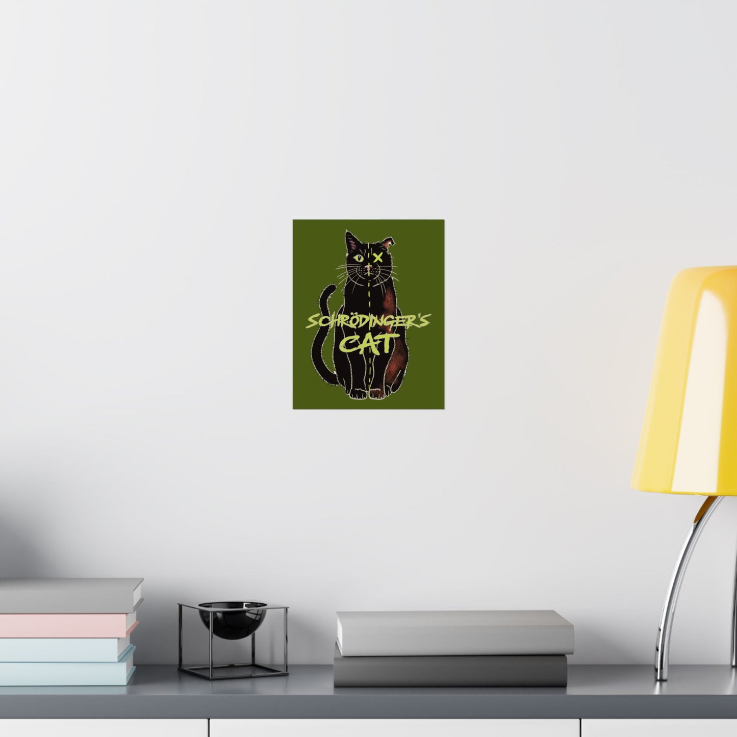 Schrodinger's Cat Art Print Poster, Green Physics Poster, Black Cat Wall Art