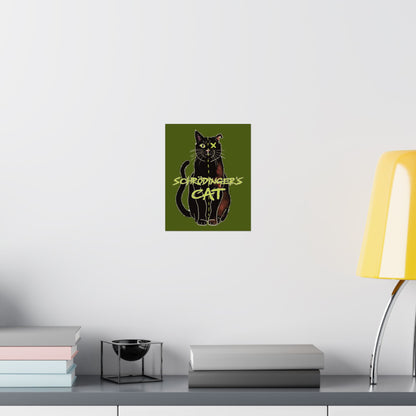 Schrodinger's Cat Art Print Poster, Green Physics Poster, Black Cat Wall Art