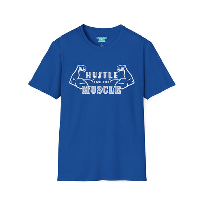 Hustle for the Muscle Workout T-Shirt, Masculine Muscle Arms Flexing, Unisex Short Sleeve Graphic Tee