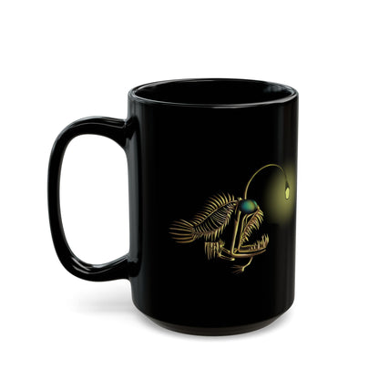Angler Fish Skeleton Mug: Glowing Bioluminescent Lure Black Ceramic Coffee Mug