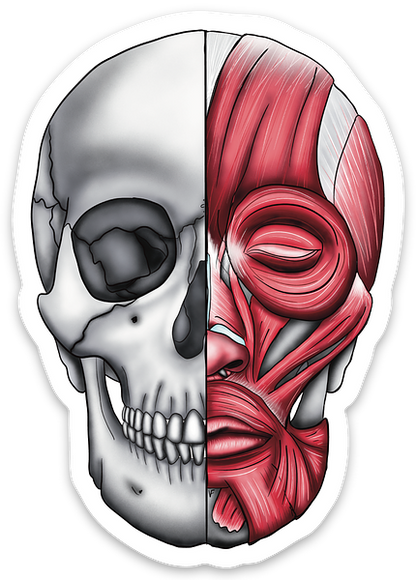 Anatomical Skull Muscle Sticker, Half Skeleton Half Muscular System Design, Medical Education Vinyl Decal